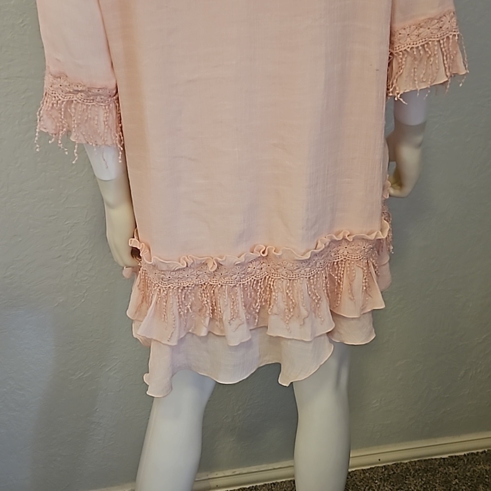 INDIGO SOUL Soft Pink Ruffle Fringe Tunic Micro Mini Fairycore Dress XL - Picture 8 of 10